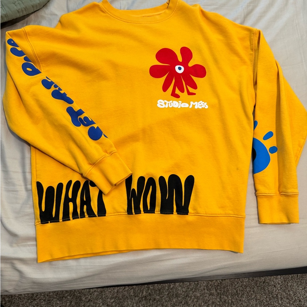 Yellow Graphic Sweatshirt with Blue and Black Accents